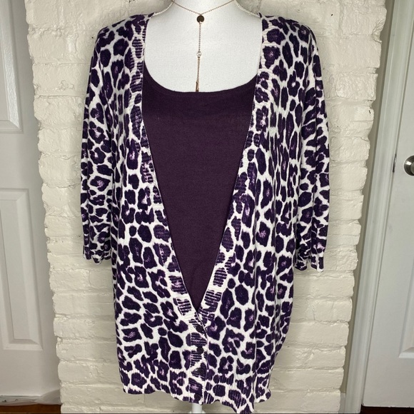 Cathy Daniels Sweaters - Cathy Daniels Purple Leopard Layered Cardigan 3X
